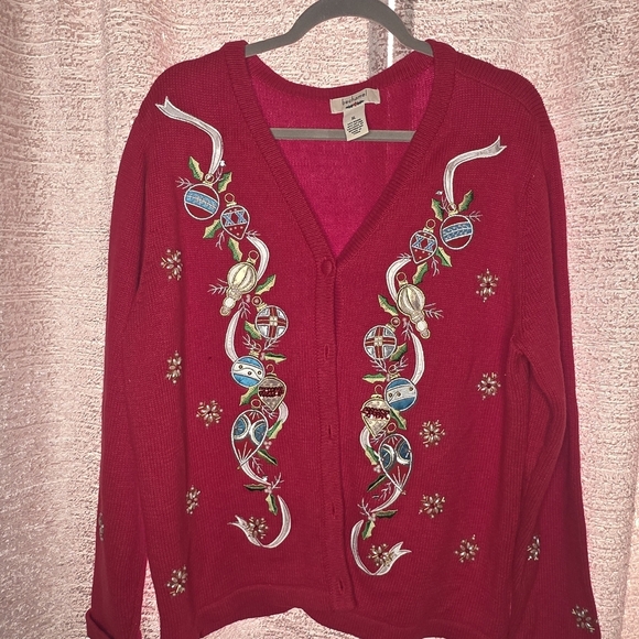 Bechamel Sweaters - Red Cardigan with Embroidered Ornaments